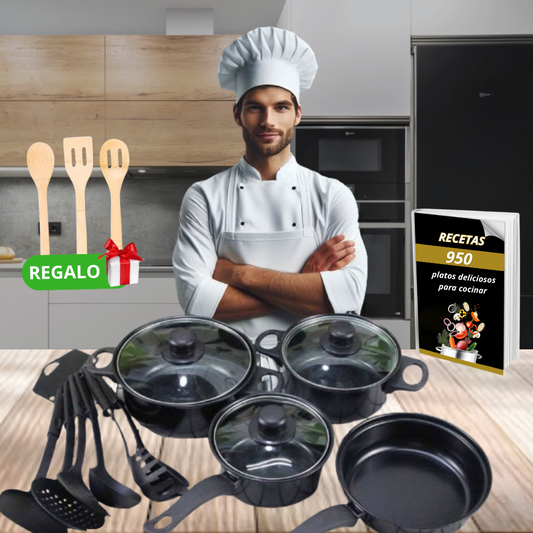 Juego de Menaje 13 piezas + 3 Utensilios + Recetario 950 Recetas